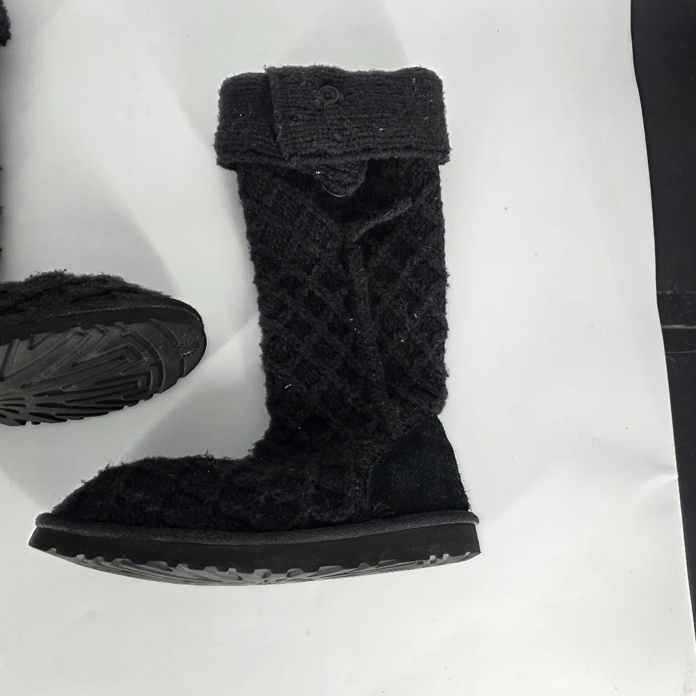 UGG Australia Lattice Cardy Knit Boots #3066 Black Sweater Tall Women's 7 Shoes